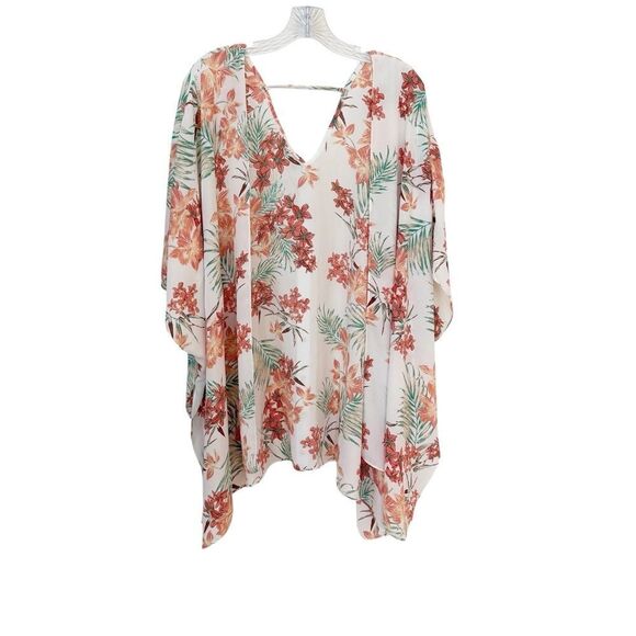 Maurices White & Orange Tropical Floral Open Kimono One Size - Picture 3 of 8